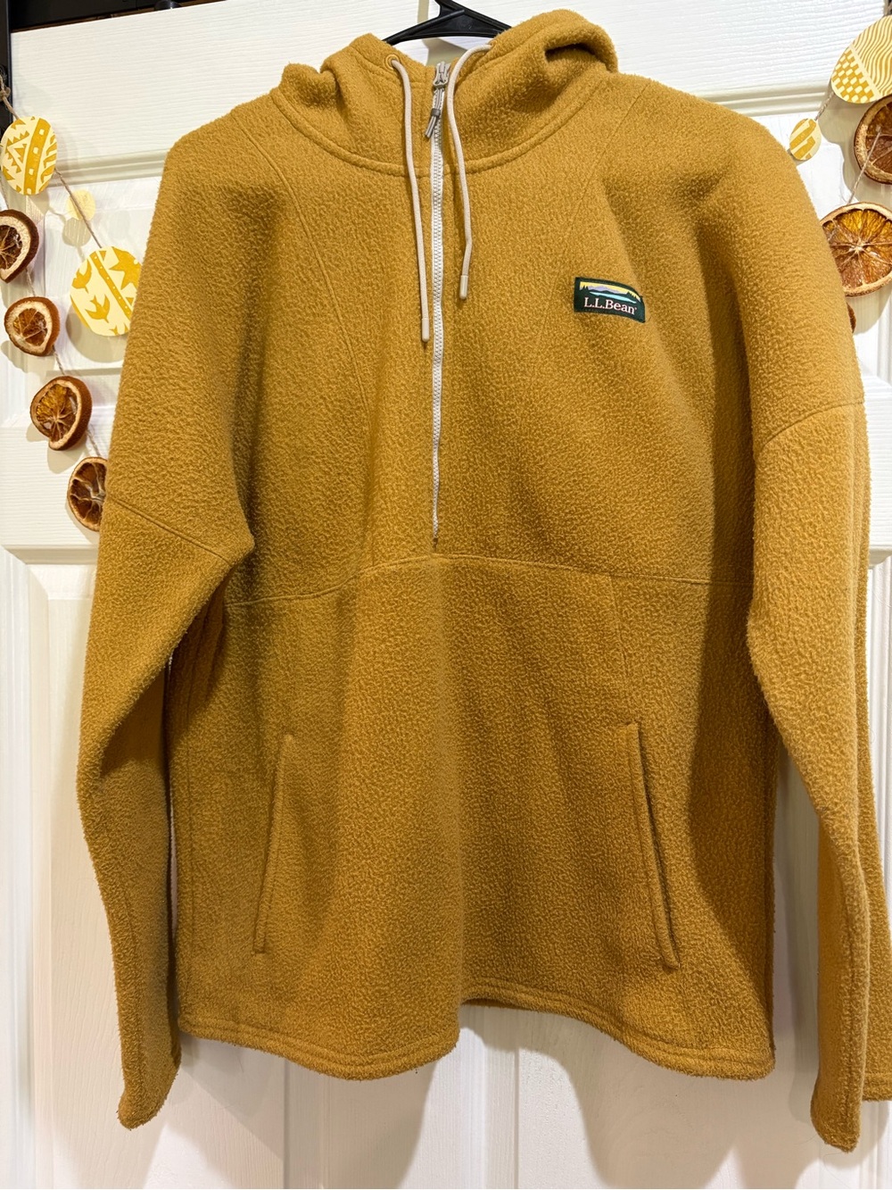 L.L. Bean Hooded Zip Fleece Sweater in Mustard